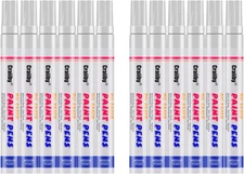 White Paint Markers, 12 Pack Oil-Based Waterproof Quick Dry Permanent Paint Pen 