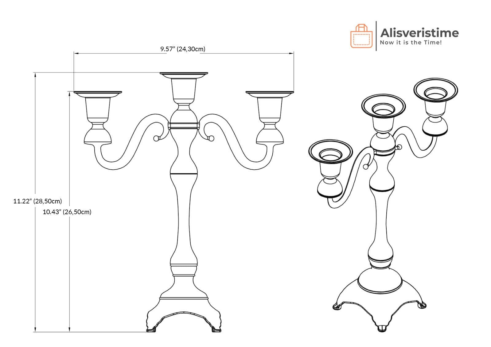3-Arm Candle Holder - Decorative Zamac Candelabra for Elegant Home Decor, Hol...