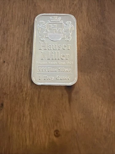 1-OZ.999 PURE SILVER RARE HAUSER MILLER OLD BULLION BAR 2