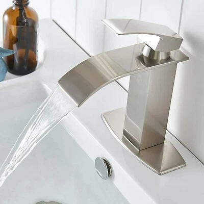 BWE Bathroom Faucet Waterfall Single Handle Lavatory Vanity Sink Tap Brushed Nickel