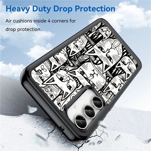 doodle cat black white Hard Black Cover For Samsung A15 A16 S23 S24 S25 Ultra FE - 第 15/25 張圖片