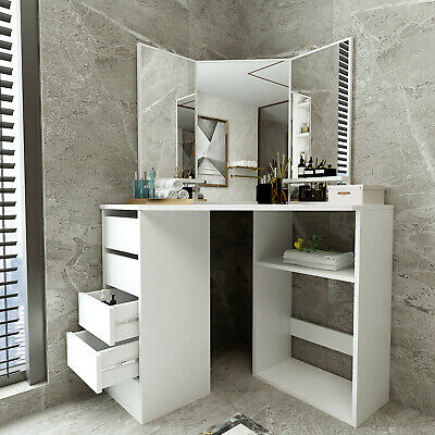 Modern Bedroom White Corner Makeup, Corner Makeup Vanity With Mirror