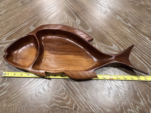 Wooden Fish Shaped Appetizer Tray Divided Serving Dish Platter Beach Coastal - Picture 19 of 21