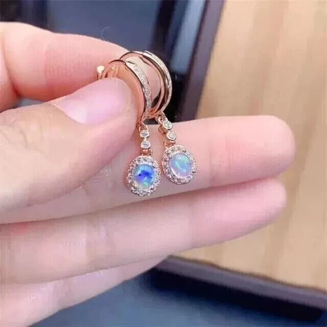 Oval Cut Simulated Fire Opal Pretty Drop/Dangle Earrings In 14k Rose Gold Plated - Image 3 of 4