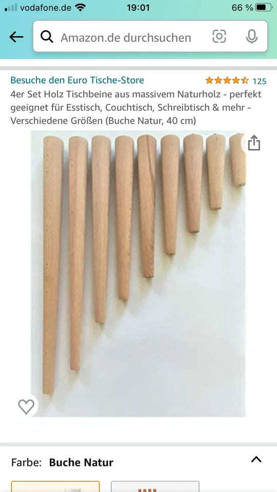 2x Tischbein Buche massiv 40cm