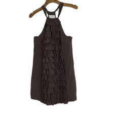 Va Et Vien BHLDN Anthropologie Silk Brown Tiered Ruffle Racerback Mini Dress 4