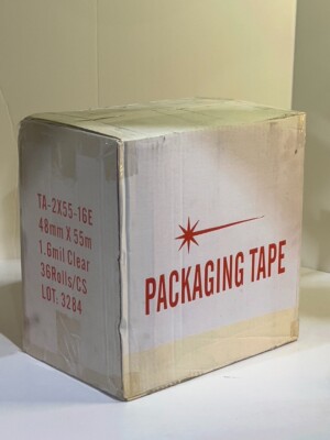 Case of 36 Packaging Tape Rolls 2'' x 55 Yards 1.6mil Clear Adhesive TA-2X55-16E