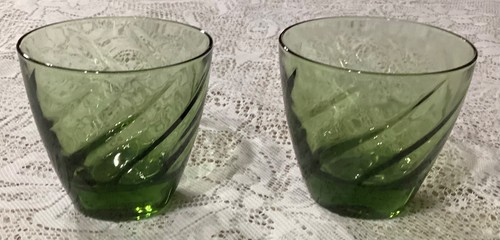 Vintage Libbey Avocado ~ Set of 2 ~ Green Swirl Lowball Glasses - Picture 4 of 9