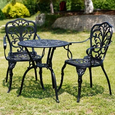Withniture 3 Piece Cast Aluminum Outdoor Bistro Set with Umbrella Hole Design