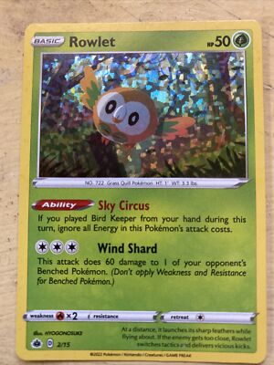 2022 rowlet pokemon card [Colorless] Sharp Blade Quill This attack does 20 damage to 1 of your opponents Pokemon Rowlet (Holo) Pokemon TCG (McDonalds