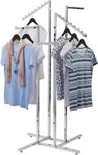 Clothing Rack 4 Way Slant Straight Arms Chrome Clothes Adjustable Garment Retail