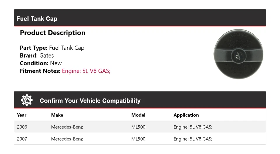Puertas tapa tanque combustible gasolina 5L V8 para Mercedes-Benz ML500 2006-2007 Foto 2 de 3