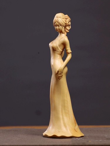 ZA002 - 20 CM Tall Boxwood Carving Figurine : Girl Lady Woman Geisha - Picture 3 of 6