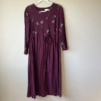 vintage dress gingham Plaid floral midi carnation Dark Holiday Grandma Cottage
