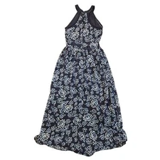 Anthropologie Doe & Rae Maxi Dress Size Small Navy Blue Floral Sleeveless Lace