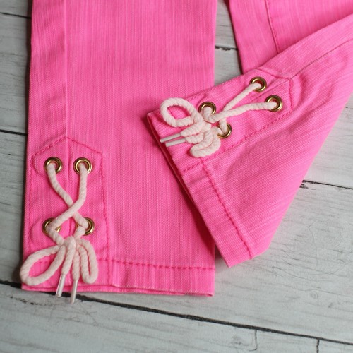 Gymboree Girl's Pink Denim Jeans Size 4 Slim Cropped Nautical Sailor Pants - Picture 6 of 11