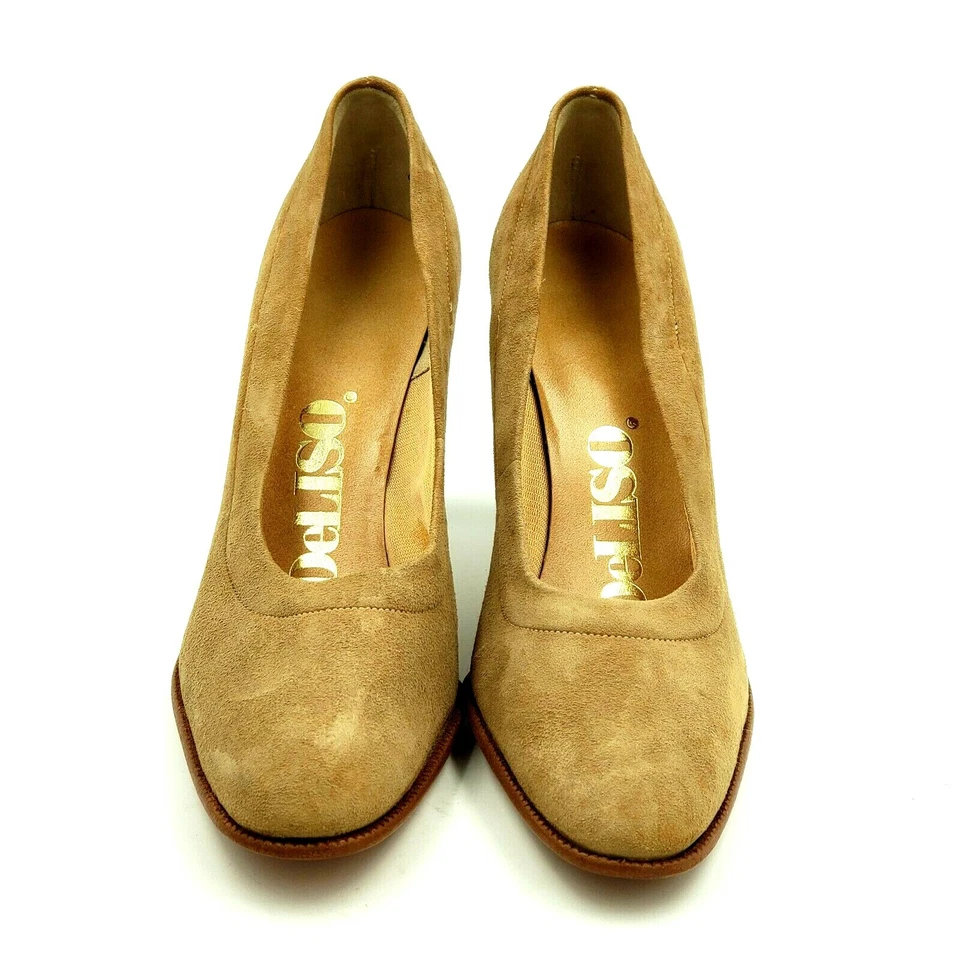 Joseph LaRose Deliso Stacked Heel Tan Suede Italian Leather Pumps Shoes VTG - Image 4 of 4