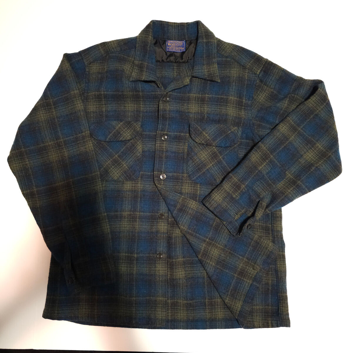 1950s Pendleton 100% Wool Flannel L Blue/Green Vintage Plaid 1950s Pendleton 100% Wool Flannel L Blue/Green Vintage Plaid