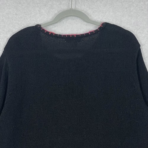 Coldwater Creek Sweater Womens 1X Cat Kitten Playing Yarn Knit Embroidered Black - Picture 10 of 13