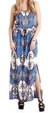 Karen Kane 2L10107 Blue PORTUGUESE TILE Drawstring MAXI DRESS, XS - MSRP $148 