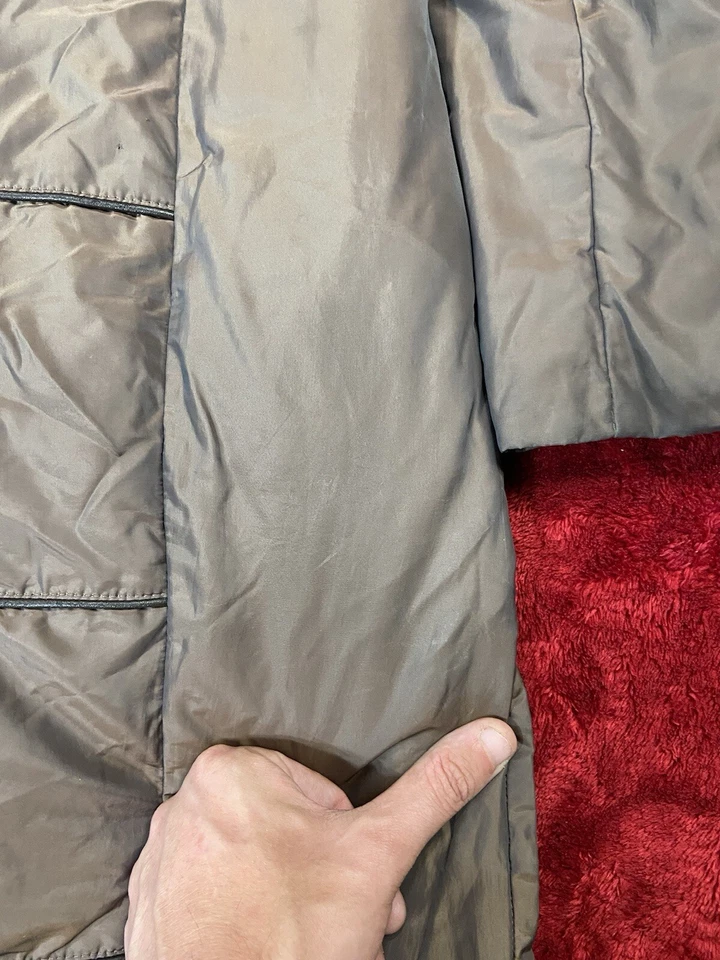 Via Spiga Women Size M Long Brown Hooded Zip Up Puffer Coat Jacket Fur Line Hood - Image 4 of 4