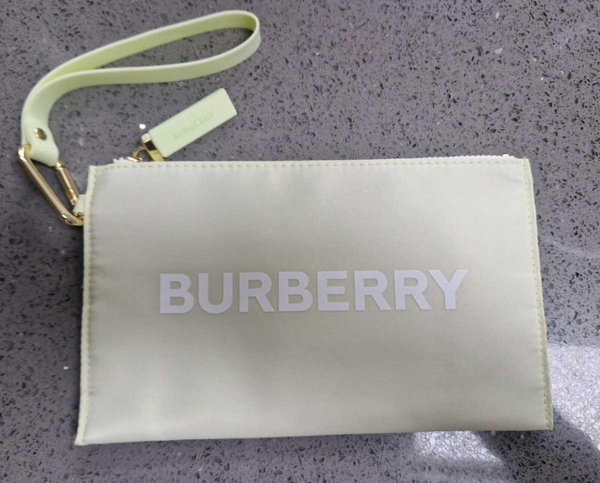 New Burberry Designer Pastel Green Toiletry Makeup Cosmetic Bag