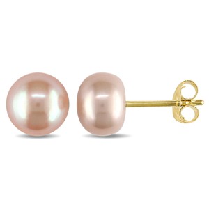 10KY 6-6.5mm FW Pink Button Pearl Earrings, butterfly backs