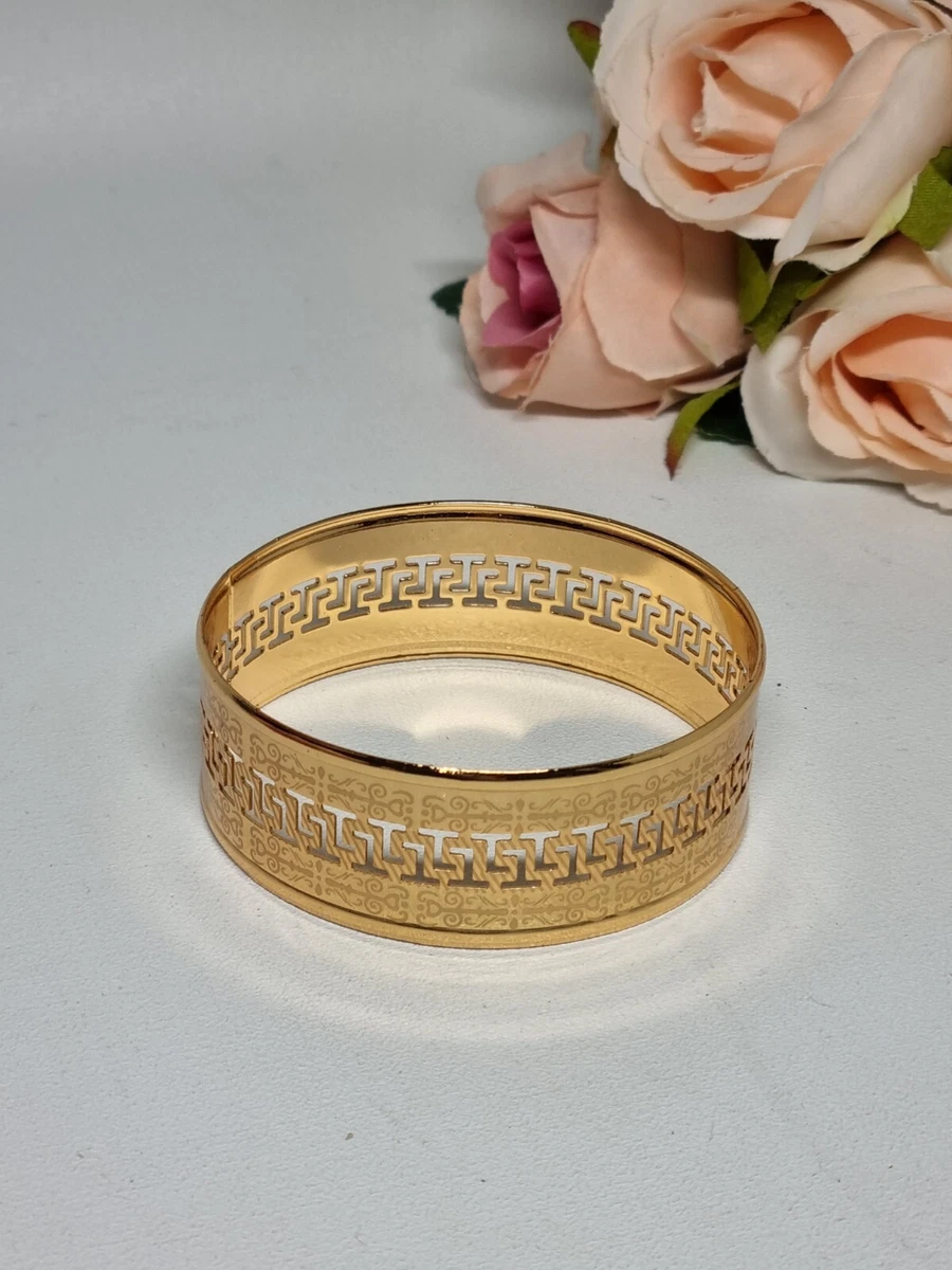 Indian Pakistani 1 Gold Wide Kara Bangles With greek key design 2.4