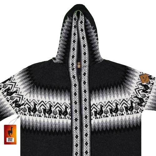 MEN HANDMADE ANDEAN ALPACA LLAMA DESIGN ZIP HOODIE SWEATER SZ L - Picture 10 of 113