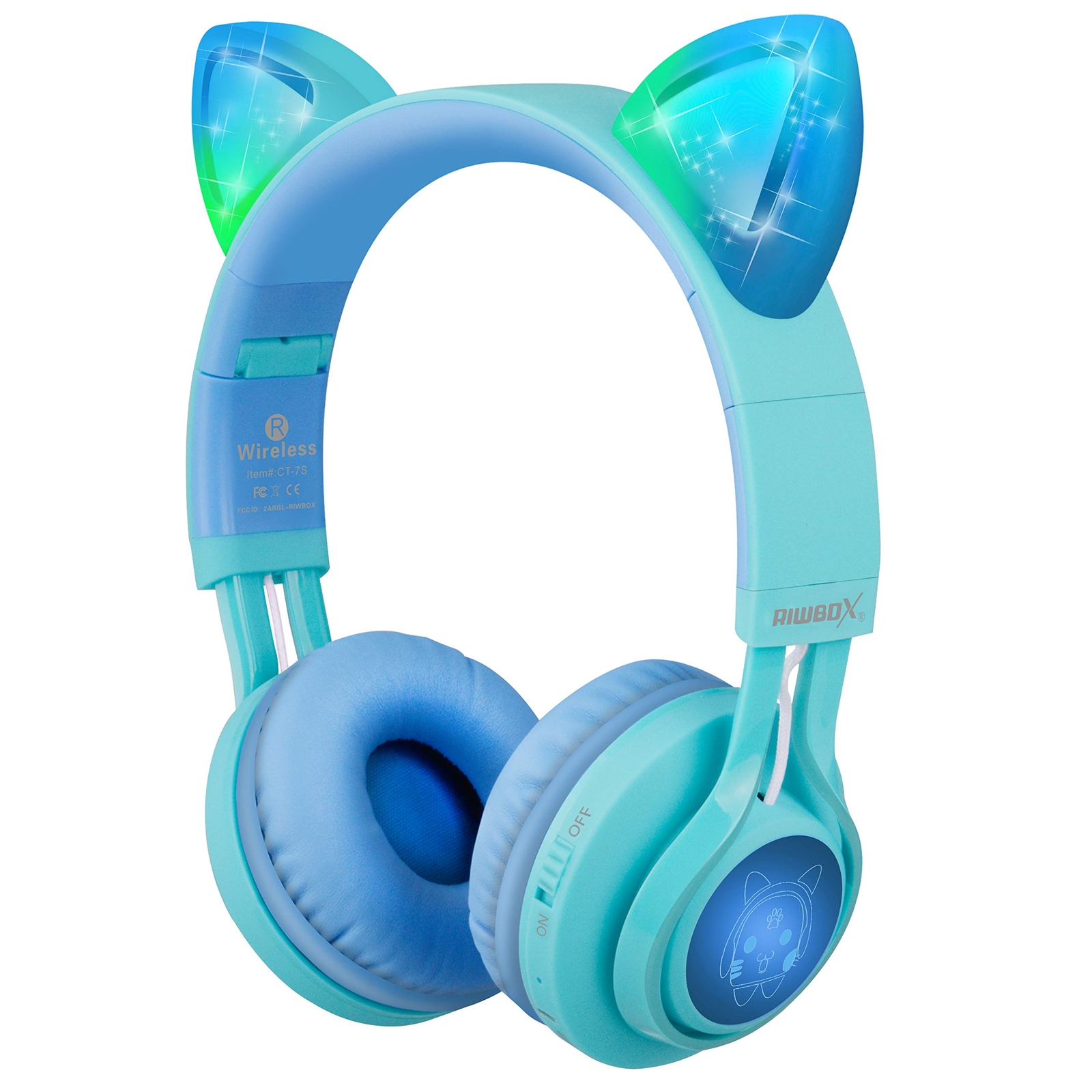 Riwbox CT-7S Cat Ear Bluetooth Kids Headphones with 85dB Volume Limiting