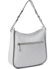 GUESS Galeria Hobo Handbags Embossed Logo White Silver