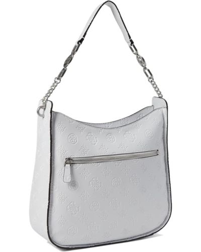 GUESS Galeria Hobo Handbags Embossed Logo White Silver - Picture 1 of 7