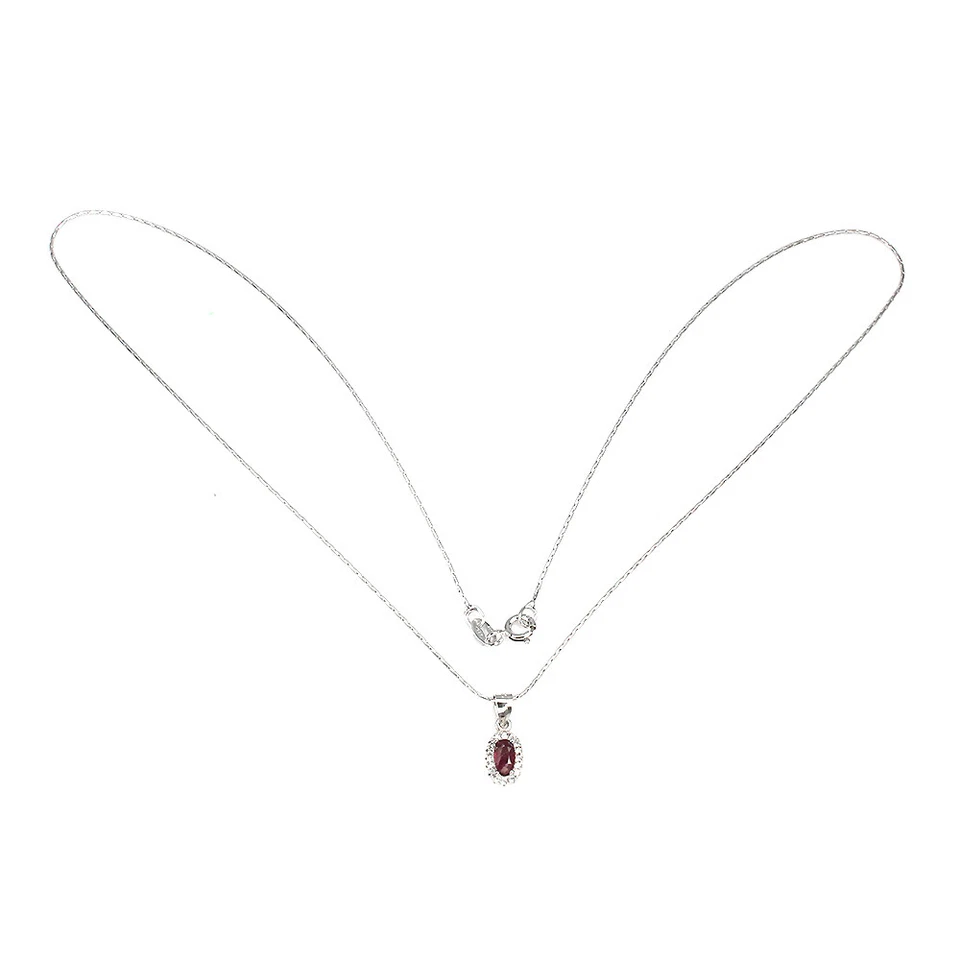 925 Sterling Silver Oval Ruby 5x3mm Simulated Cz Necklace 18 Ins - Image 3 of 4