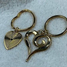 Gold Color Keychains Lot of Two with Heart Shapes Split Ring for Keys