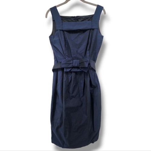 MaxMara Dark Blue Classic Style Sleeveless Dress With Bow Belt Silk Blend US 6
