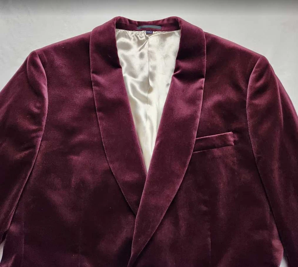 Nuevo Hombre J Crew Ludlow Slim Fit Chal-Cuello Esmoquin Chaqueta en Terciopelo Rojo Blazer Foto 4 de 4