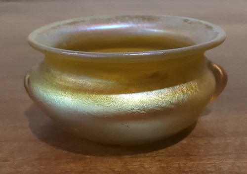 Antique Tiffany Favrile Glass Salt Cellar with Paper Tag