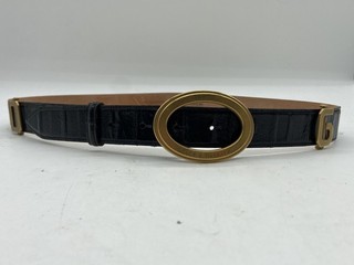 Dolce & Gabbana Men's Black Leather Belt Oval Gold Buckle Sz 34 / 85 COA