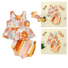 Baby Infant Girls Floral Sleeveless Tank Tops Shorts Headband 3PCS Outfit Set