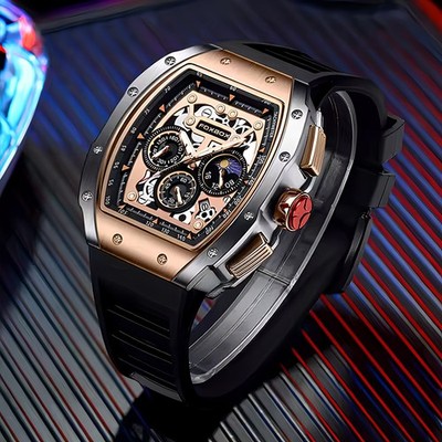 Foxbox Men s Large Luxury Business Waterproof Quartz Metal Multifunctional Watch