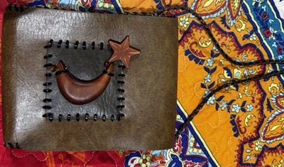Vintage leather boho celestial  moon and star crossbody bag handmade boho EUC