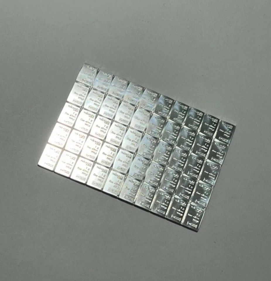 BARRA DE PLATA FINA 50 GRAMOS VALCAMBI SUISSE 50 X 1 GRAMO .999 BARRAS DE PLATA Foto 2 de 4