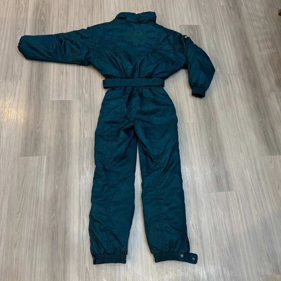 Terno de esqui feminino Descente traje de neve peça única babador de neve verde vintage anos 90 Apres 10 - Imagem 3 de 4