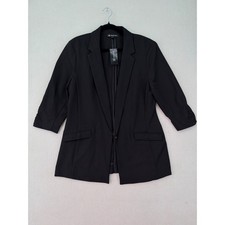 INC International Concepts Blazer Women L Black Ruched Sleeve Stretch NWT