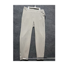 SOHO Beige Black Geometric Ankle Pants Tapered Stretch Polyester Spandex Button