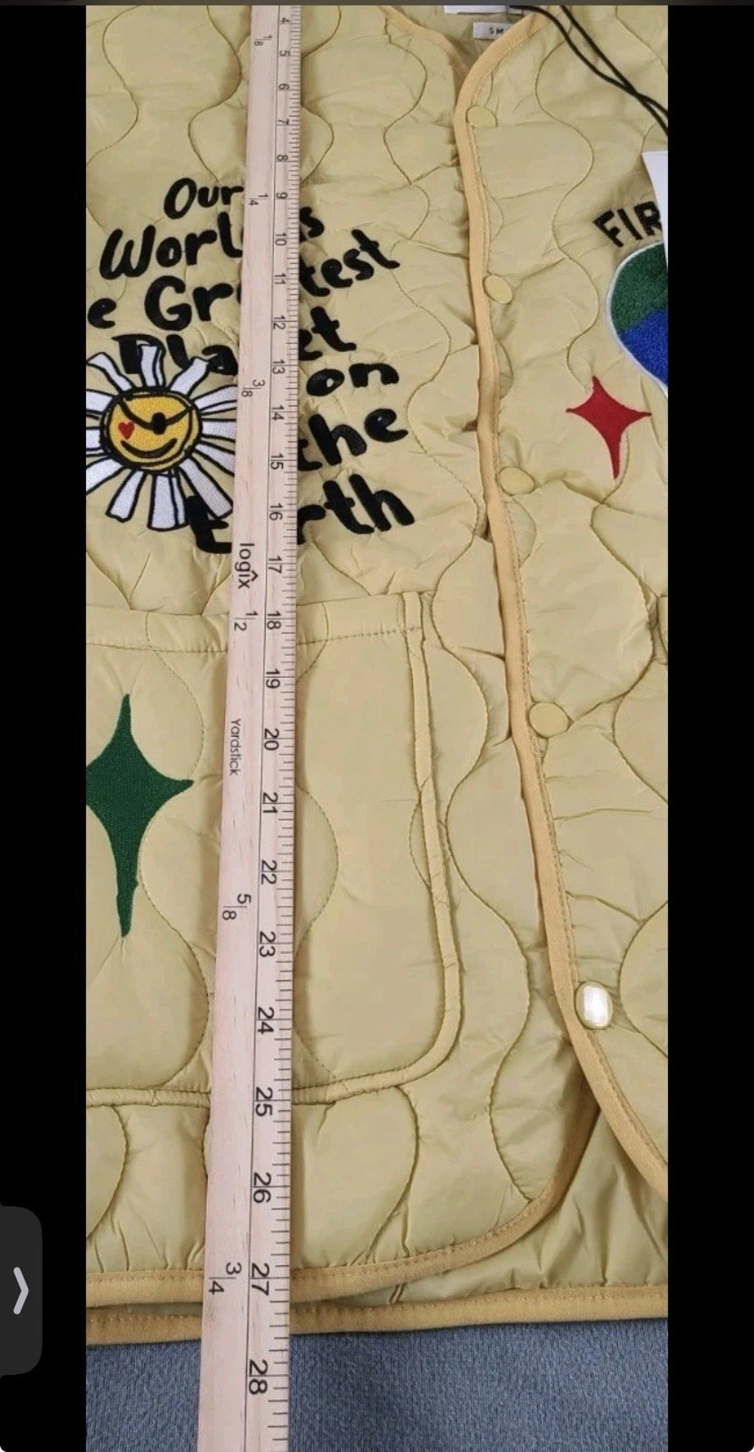 NWT Unisex SMALL First Row Quilted Jacket Yellow Melting Earth Graphic Bomber - product detail image 9