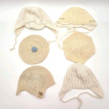 Vtg  Antique Baby Doll Bonnets Hats Lot Knit Fuzzy For Comp Or Bisque Doll 14