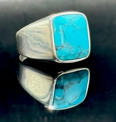 ECHT 925 Sterlingsilber Ring Türkis Naturstein Silberring Herrenring Siegelring - Bild 1 von 4