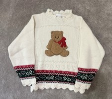 In Design Vintage Knit Sweater TEDDY BEAR Design Size XS Made In USA 90s