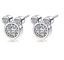 Disney Ohrring Ohrstecker Mickey Maus Silber und Silberne Steine Zirkonia Strass